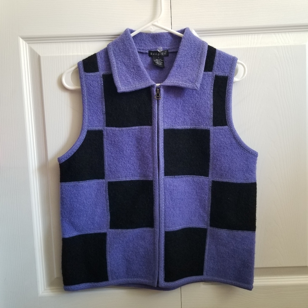 VTG Tally Ho Women's Vest S Purple Black Checked Wool Faux Fur **CLEARANCE** - Picture 3 of 5
